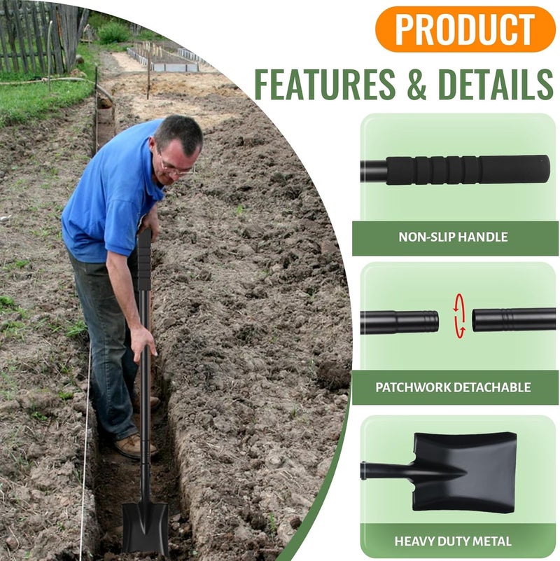 ABtool Shovel, Garden Shovels for Digging, Small Spade Square Trench Shovel with 43.3" Metal Handle,Mini Transfer Small Flat Shovels for Gardening,Planting,Digging,Landscaping,Camping,Kids Sand Beach Shovels - Image 2